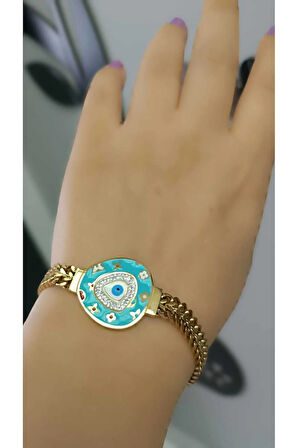 1.Sınıf Çelik Kararma Yapmaz Mineli Turkuaz Bileklik