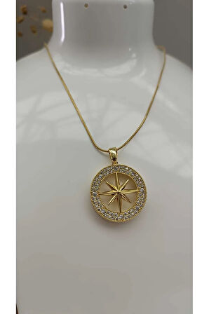 Çelik Kararma Yapmaz Zirkon Taşlı Pusula Model Kolye