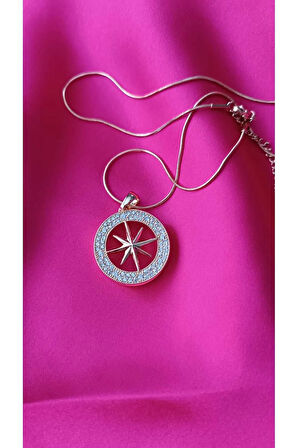 Çelik Kararma Yapmaz Zirkon Taşlı Pusula Model Kolye