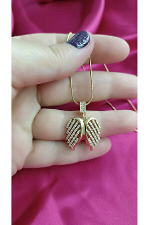 Çelik Kararma Yapmaz Zirkon Taşlı Melek Kanadı Kolye