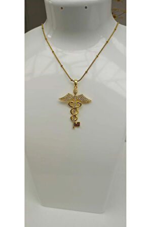 Çelik kararma Yapmaz Zirkon Taşlı Şifa Meleği Tıp sembolü Kolye
