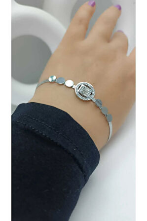 1.Sınıf Çelik Kararma Yapmaz Silver Baget Zirkon Taşlı Bileklik