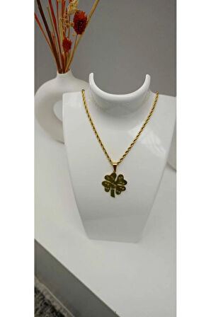 1.Sınıf Çelik Kararma Yapmaz Uzun Zincirli Büyük Yonca Kolye