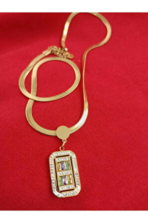 1.Sınıf Çelik Altın Kaplama Kararma Yapmaz Zirkon Taş Detaylı Baget Kolye