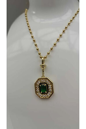 Çelik Kararma Yapmaz Yeşil Baget Taşlı Serenay Kolye 56 cm