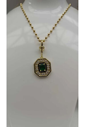 Çelik Kararma Yapmaz Yeşil Baget Taşlı Serenay Kolye 56 cm