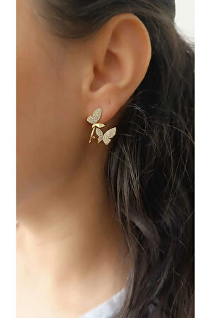 Çelik Kararma Yapmaz Taşlı 2'li Kelebek Küpe