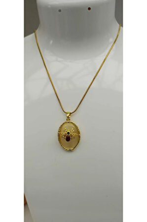 Çelik Kararma Yapmaz Oval Taşlı Arı Figürlü Şık Zarif Kadın Kolye