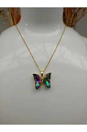 1.Sınıf Çelik Kararma Yapmaz Renkli Kelebek Figürlü Kolye