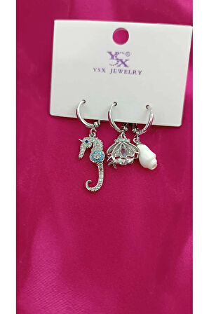 Çelik Kararma Yapmaz Deniz Temalı Kombin Küpe