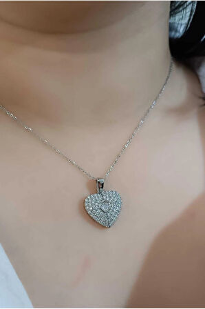 1.Sınıf Çelik Kararma Yapmaz Silver Zirkon Taşlı Kalp Kanat Kolye