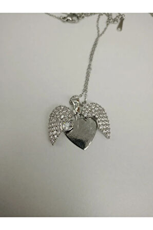 1.Sınıf Çelik Kararma Yapmaz Silver Zirkon Taşlı Kalp Kanat Kolye