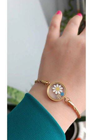 1.Sınıf Çelik Kararma Yapmaz Papatya Desenli Fanus içi Bileklik