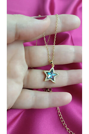 1.Sınıf Çelik Kararma Yapmaz Zirkon Taşlı Yıldız Şekilli Kolye