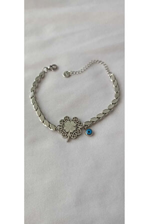 1.Sınıf Çelik  Kararma Yapmaz Silver Yonca Bileklik