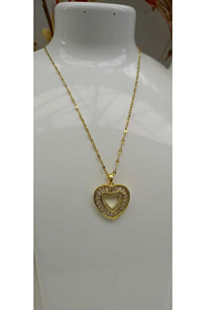 Zirkon Taşlı Kalp Figürlü Karar Yapmaz 1.Sınıf Kadın Kolye