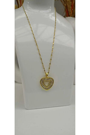 Zirkon Taşlı Kalp Figürlü Karar Yapmaz 1.Sınıf Kadın Kolye