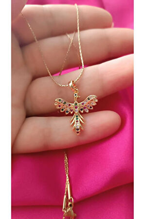 316L Çelik Kararma Yapmaz Altın Kaplama Renkli Taşlı Kuş Figürlü Kolye