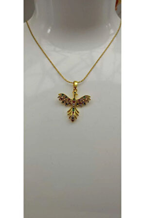 316L Çelik Kararma Yapmaz Altın Kaplama Renkli Taşlı Kuş Figürlü Kolye