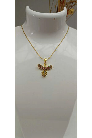 316L Çelik Kararma Yapmaz Altın Kaplama Renkli Taşlı Kuş Figürlü Kolye