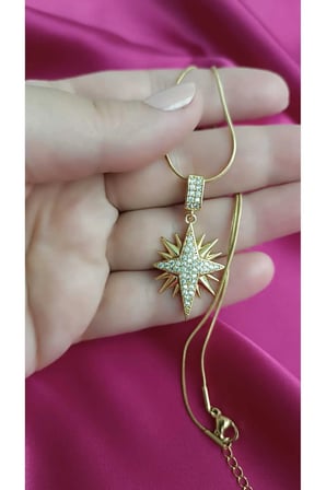 316L Çelik Zirkon Taşlı Kuzey Yıldızı Kolye Gold Renk Parlak Taşlı Kadın Çelik Kolye Zarif Tasarım
