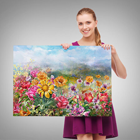 Çok Renkli Çiçekler Manzara Kanvas Duvar Tablosu-3426