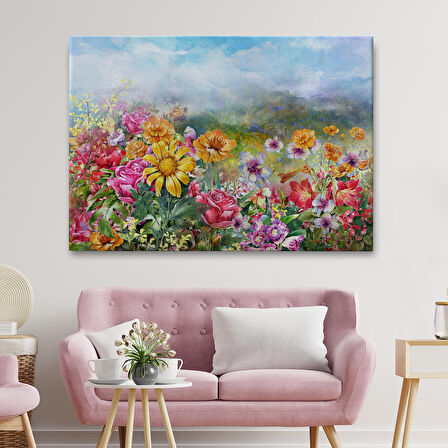 Çok Renkli Çiçekler Manzara Kanvas Duvar Tablosu-3426