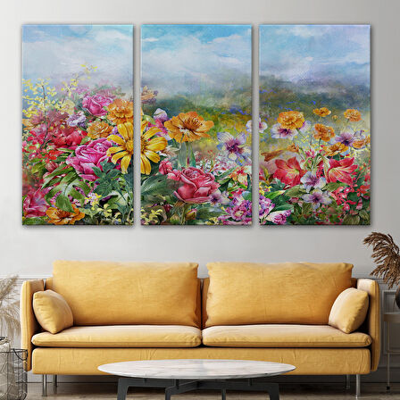 Çok Renkli Çiçekler Manzara Kanvas Duvar Tablosu-3426