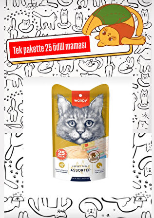 WANPY Karışık Lezzetli Kedi Ödül Maması 14 gr X 25 Adet SK:09.2026
