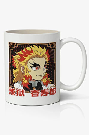 İblis Keser Kyojuro Rengoku Anime Beyaz Kupa Bardak