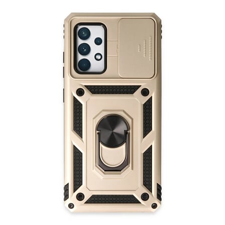 Samsung Galaxy A72 Kılıf Pars Lens Yüzüklü Silikon - Gold