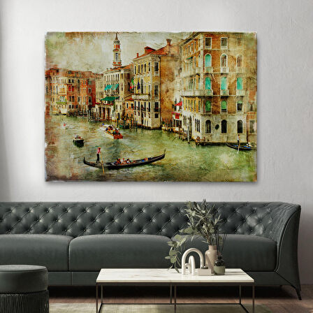 Venedik Kanalları Yağlıboya Çalışması Dekoratif Kanvas Duvar Tablosu-3428