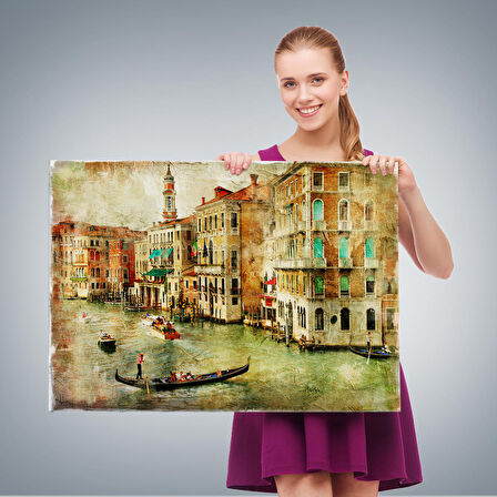 Venedik Kanalları Yağlıboya Çalışması Dekoratif Kanvas Duvar Tablosu-3428