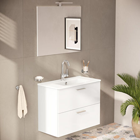 VitrA Mia 75024 Banyo Dolabı Seti, Çekmeceli, 80 cm, Parlak Beyaz