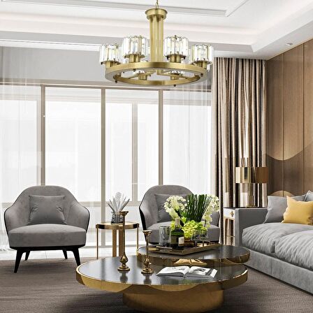 Ramo 8 Li Eskitme Kristalli Taşlı Modern Tasarım Kristal Salon Avize
