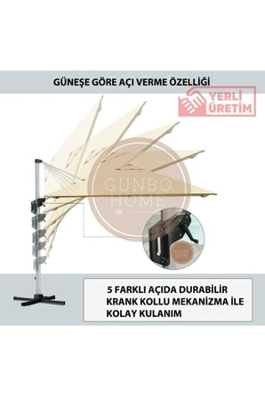 3*3 Kare Bahçe Şemsiyesi Tam Profesyonel 360 Derece Döner Pedallı Güneş Açılı Dış Alan Şemsiyesi