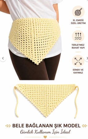 Kadın El Örgüsü Saç Bandanası Bohem Bone Yazlık Bandana Saç Aksesuarı Krem Renk