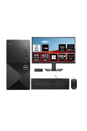 Vostro 3030MT Core i3 12100 RX 550 4GB 16GB RAM 512GB SSD 23.8" FHD Win11 Home N6001VDT3030MTP681 Masaüstü Bilgisayar + PER4 USB Bellek