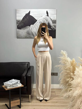 Kadın Taş Çift Düğmeli Palazzo Pantolon