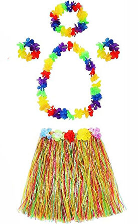 himarry YetişkinveÇocuk UyumluLuau Aloha Hawaii  Kolye Renkli Etek Taç ve Bileklik Seti