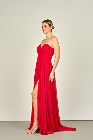 Şeref Vural Kadın Straplez Uzun Abiye Elbise 5437021 Kırmızı