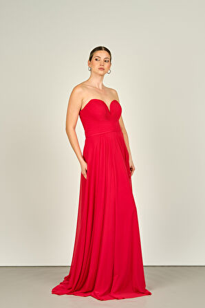 Şeref Vural Kadın Straplez Uzun Abiye Elbise 5437021 Kırmızı