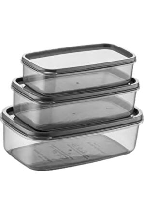 Oval 3 Parça Hava Almaz Sızdırmaz Saklama Kabı Seti Füme (300/500/800 ml)