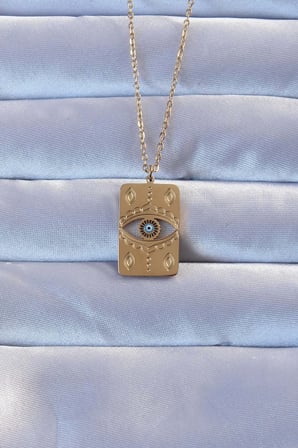 316L Çelik Gold Renk İşlemeli Nazarlı Vintage Kolye