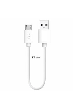 Micro To USB Şarj Kablosu 2.1A 25cm Huawei Samsung Casper Xiaomi Uyumlu Powerbank Aksesuarı