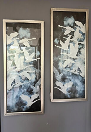 Uçan Kuğular Temalı Çiftli Dekoratif Tablo Seti