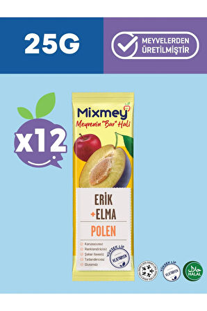 Mixmey Bee Erik Ve Polen Meyve Bar 12 Adet | Vejetaryen, Glutensiz Sağlıklı Atıştırmalık- 25gr X 12 Adet
