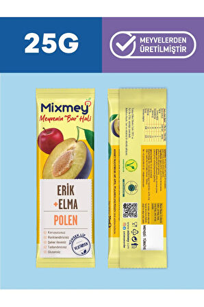 Mixmey Bee Erik Ve Polen Meyve Bar 12 Adet | Vejetaryen, Glutensiz Sağlıklı Atıştırmalık- 25gr X 12 Adet
