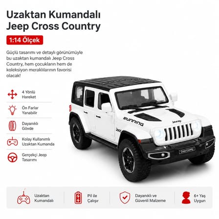 Vardem Oyuncak 17 cm Işıklı Jeep Cross Country Metal Görünümlü Oyuncak Araba beyaz