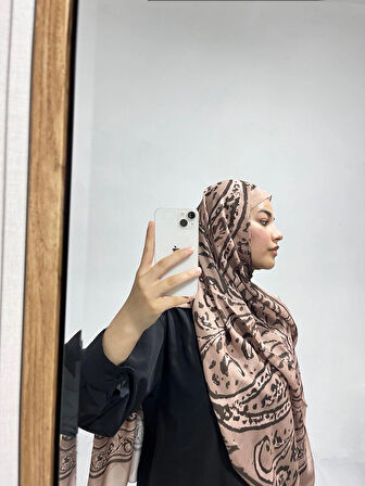 Aminenesil Etnik Desen Bej Vizon  Renk Soft Pamuk Şal